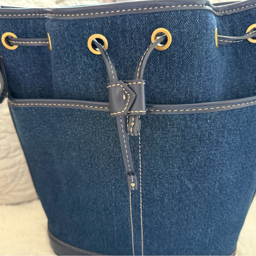 Zara Blue Denim Bucket Shoulder Bag with Gold Eyes